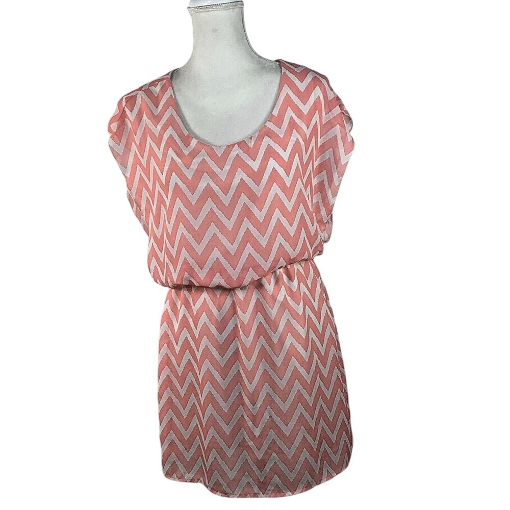 Bongo Size M Coral Chevron Blouson Dress Summer Beach‎ Party Belt Loops NO Belt